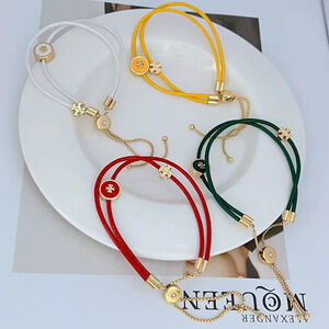 Tory Burch Gold Plated 2 Layer Adjustable Colored Leather Bracelet
